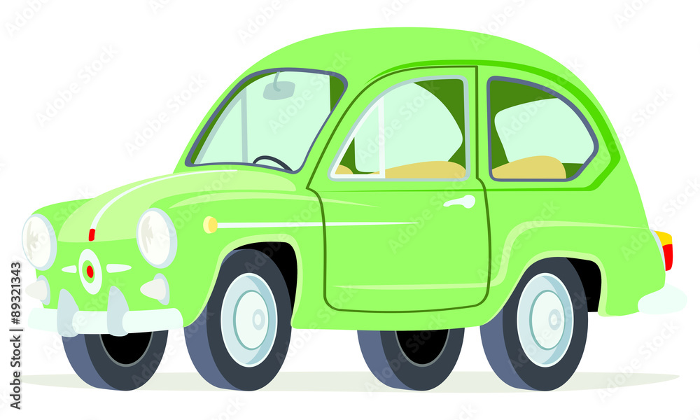 Caricatura Fiat Seat 600 verde vista frontal y lateral