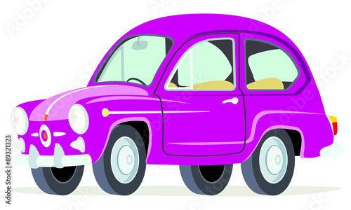 Caricatura Fiat Seat 600 morado vista frontal y lateral
