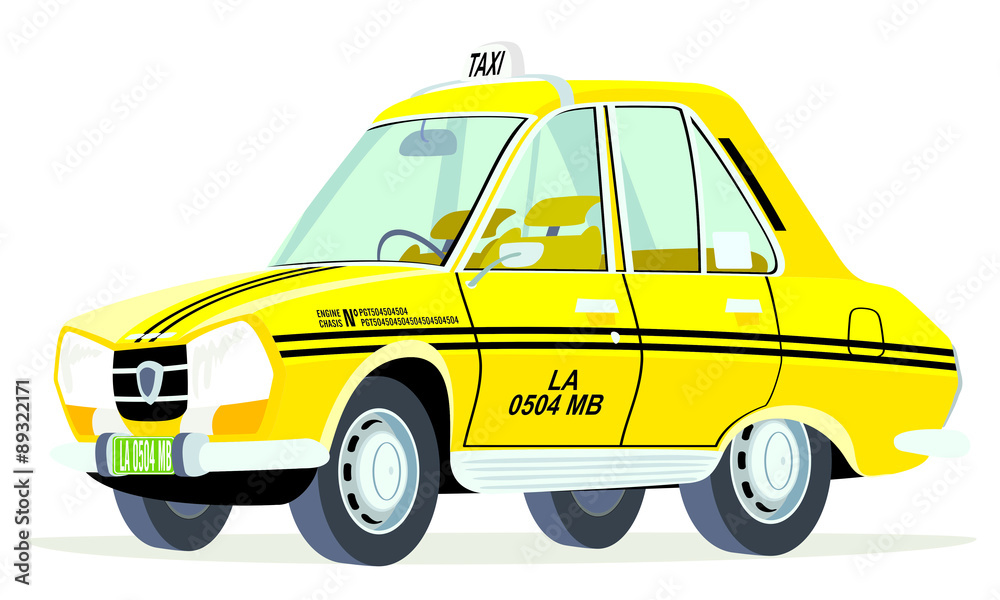 Caricatura Peugeot 504 taxi Lagos Nigeria vista frontal y lateral