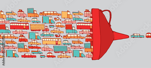 Cars in traffic jam entering a giant funnel