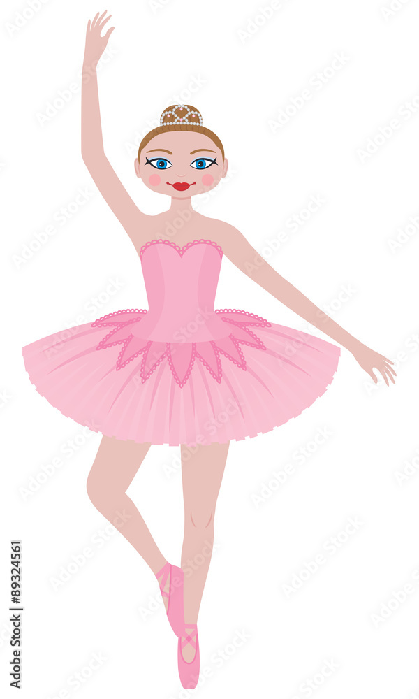 Fototapeta premium Pretty Pink Ballerina in a tutu wearing a tiara. She is posing en pointe.