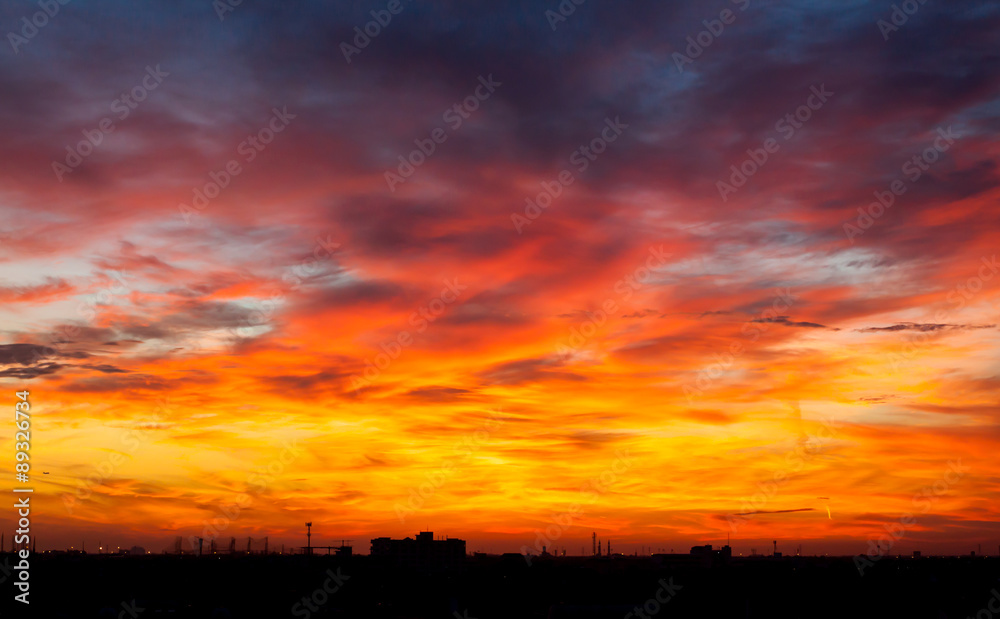 Fiery orange sunset sky. Beautiful sky. Fiery orange sunset sky. Beautiful sky.