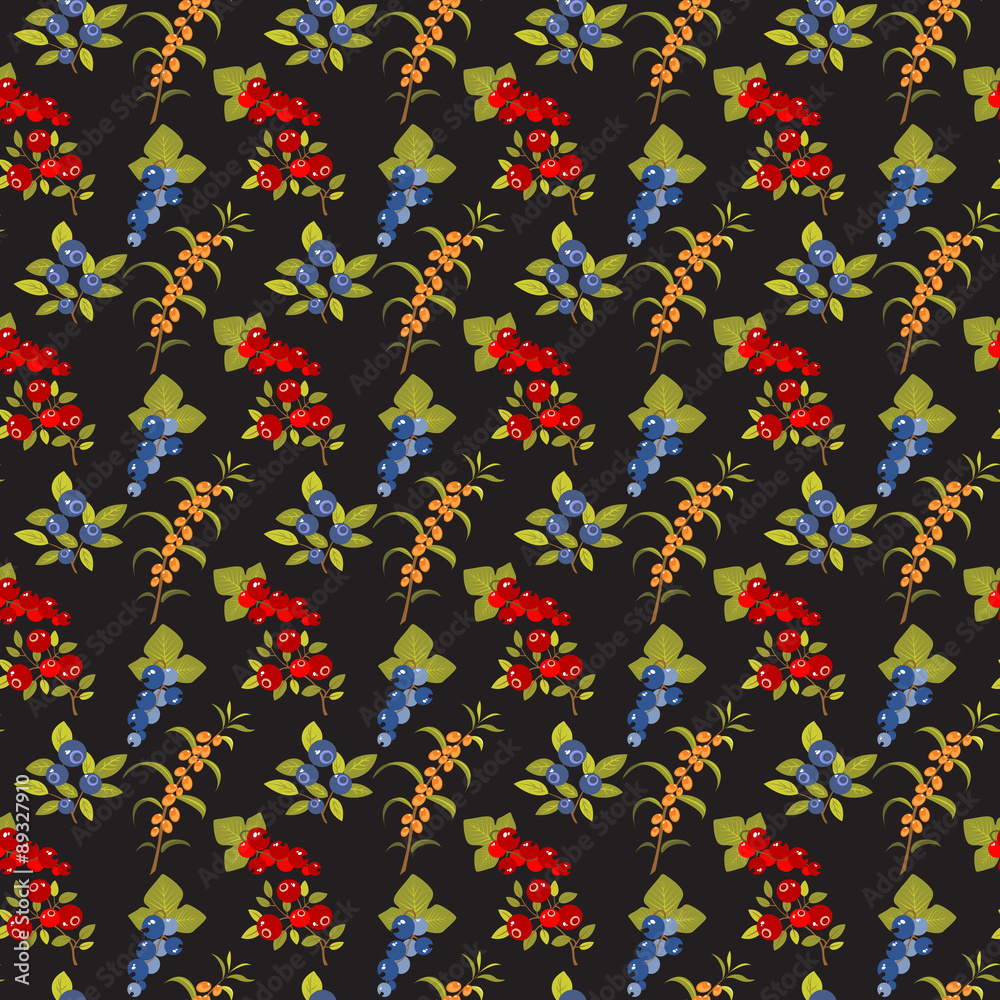 berries dark seamless pattern