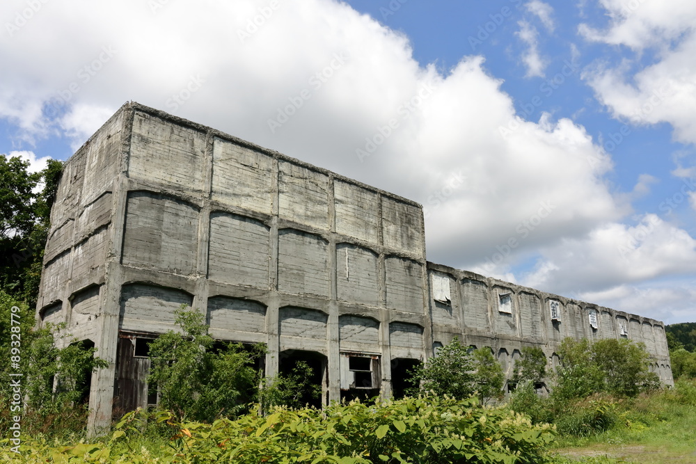 羽幌町築別炭砿の道路沿いの貯炭所遺構