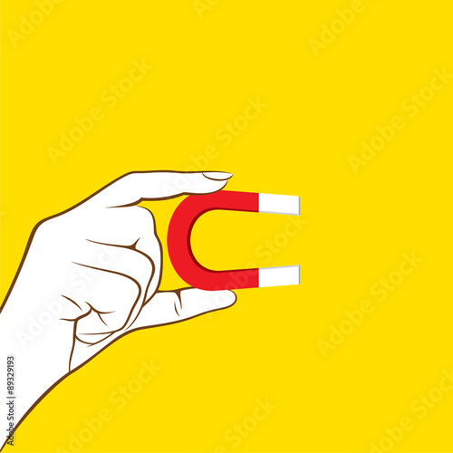 men hold a magnet to attract  concept design vector