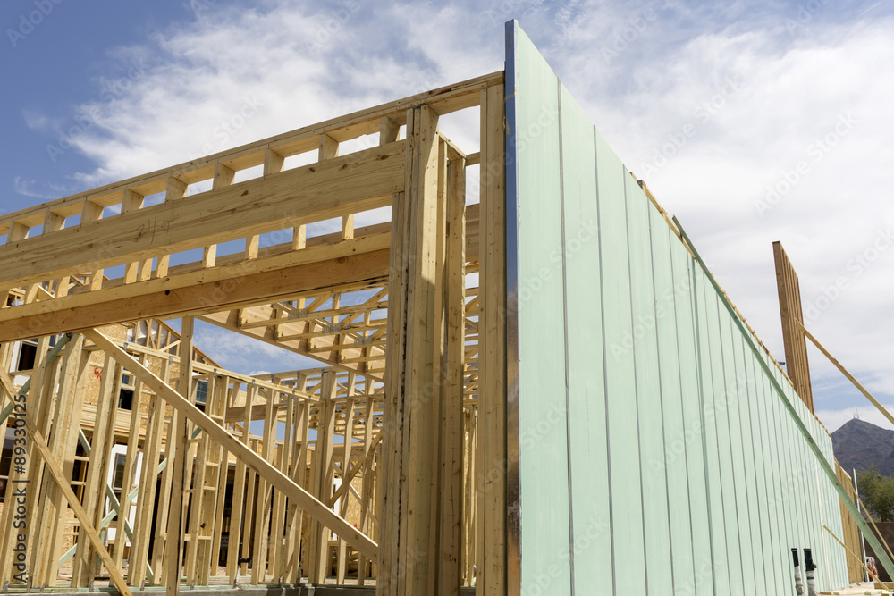 Obraz premium Building construction wood beams under construction