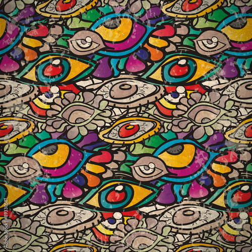 Seamless pattern of psychedelic eyes in vintage style