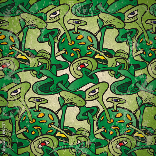 Seamless pattern of abstract fantastic plants with eyes