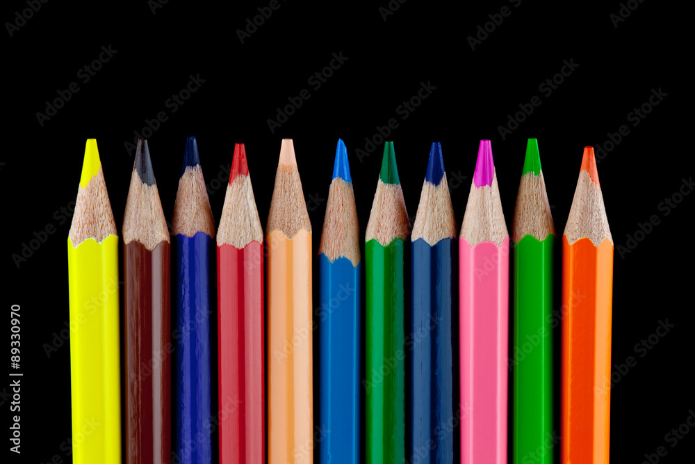 Coloured Pencils on Black Background Coloured Pencils on Black Background
