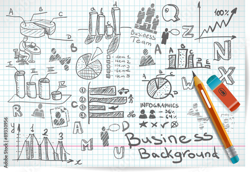 Vector background of doodles and sketches on the theme of busine