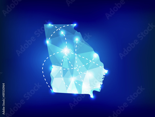 Georgia US state map polygonal with spot lights places