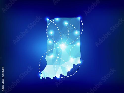 Indiana state map polygonal with spot lights places