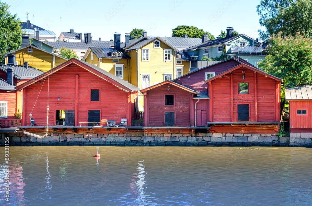 Houses on the river embankment in the Finnish city near Helsinky - Porvoo