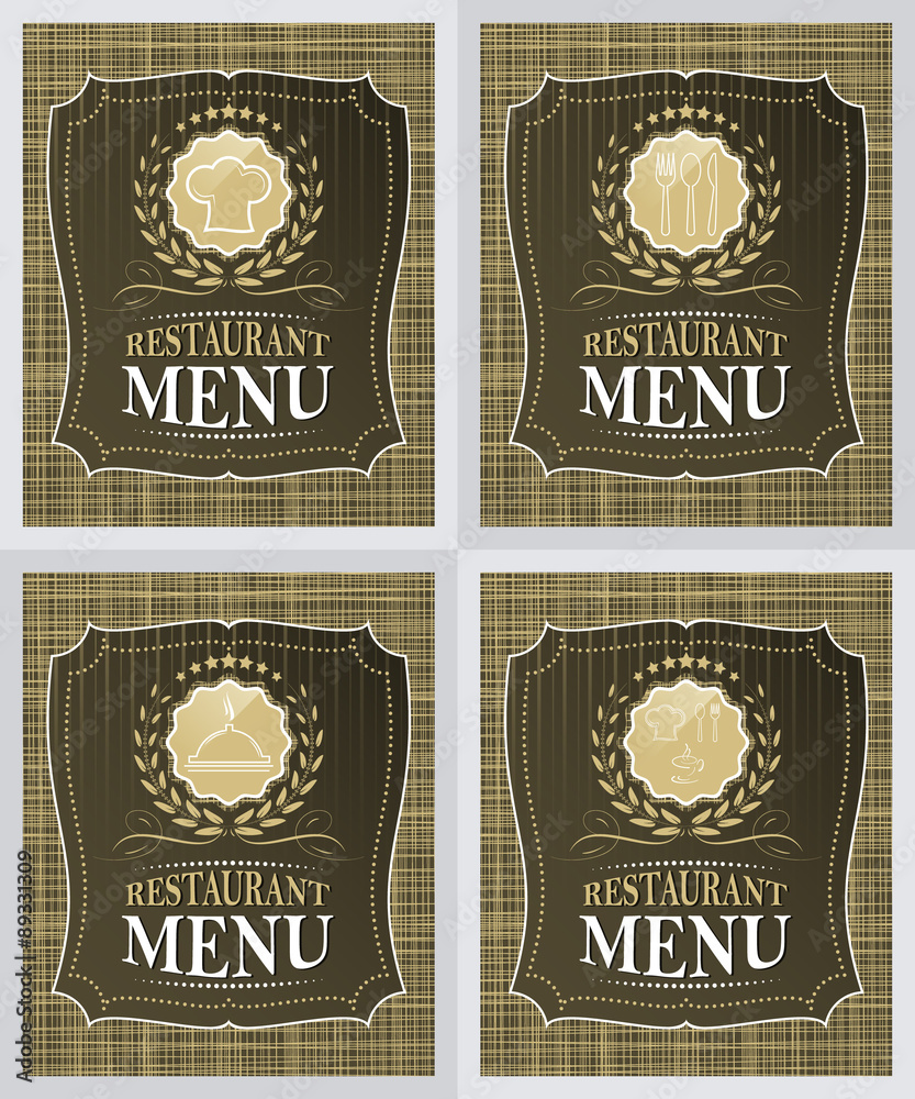 Set of restaurant menu cover design in vintage style. Vector illustration.