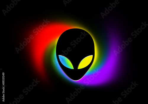 Rainbow Alien / Alien mit Regenbogen im Hintergrund photo