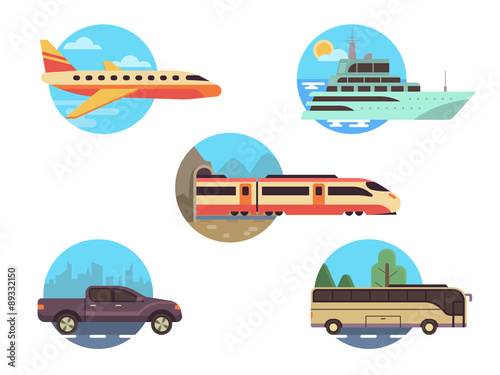 Transportation icon set in flat style.