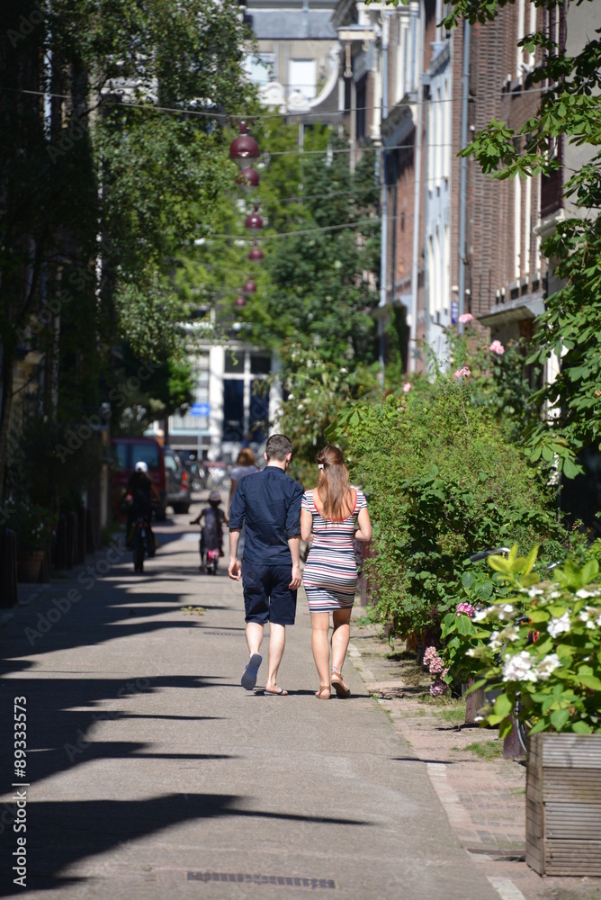 Couple walking in Amsterdam