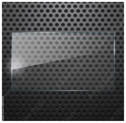 Vector of transparent glass frame on perforated steel.