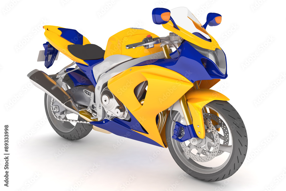 isolated yellow blue motorcycle. isolated yellow blue motorcycle.