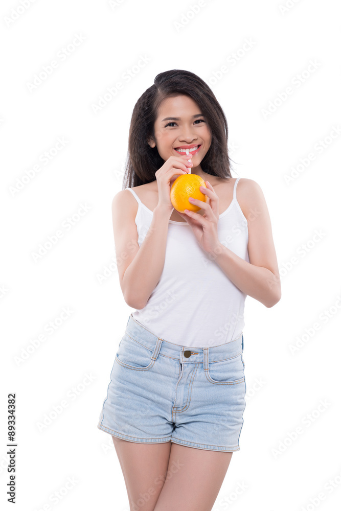 Drinking orange juice Drinking orange juice