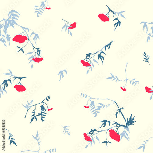 seamless floral pattern - berries of rowan tree