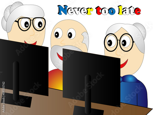 Seniors at the course of information technology sitting at a laptop