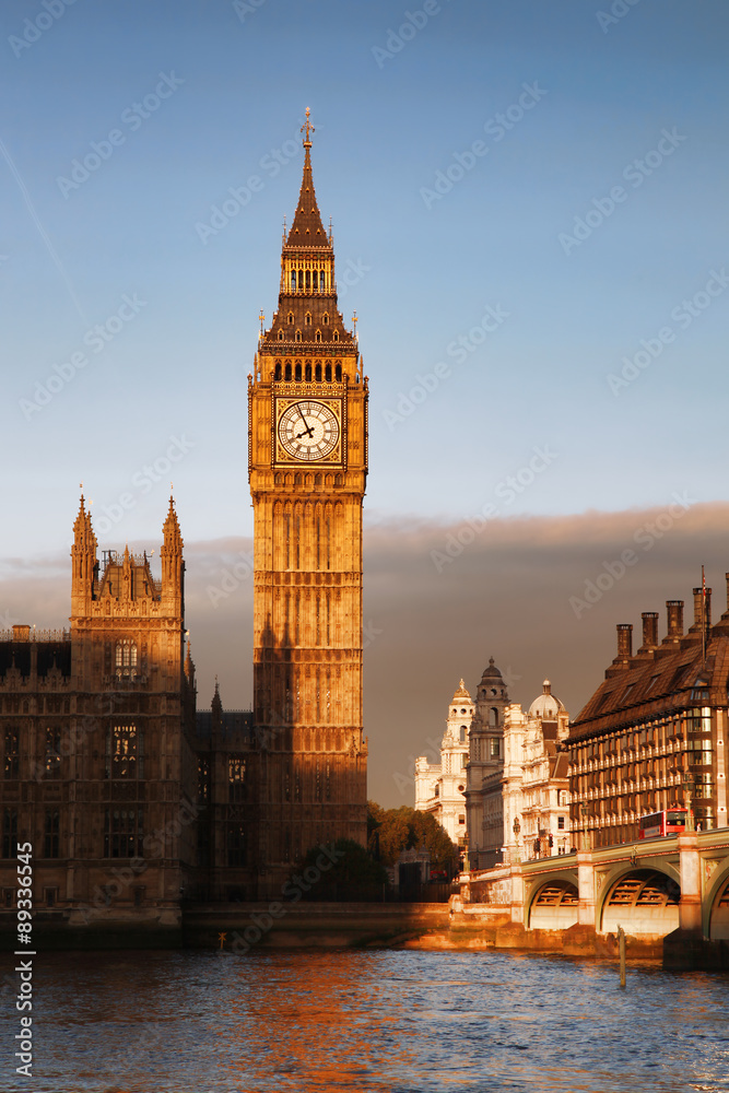 Big Ben Clock Tower and Parliament house in London England UK
