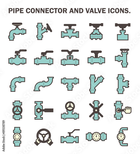 Pipe icon and flange fitting. Include control valve and pressure gauge or manometer. For pipeline construction and transportation liquid or gas i.e. crude, oil, natural gas, sewage, wastewater etc.