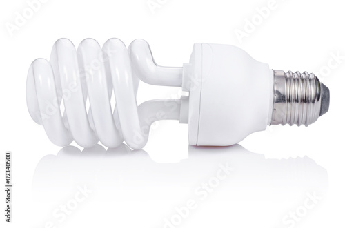 Energy saving fluorescent light bulb on white bakground