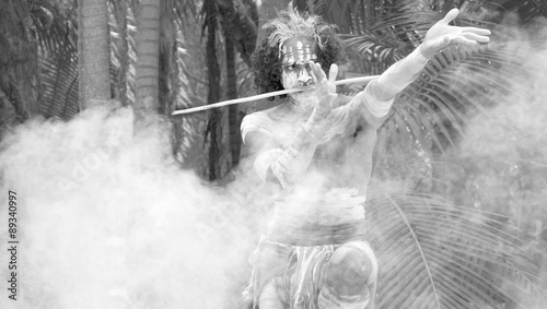 Yugambeh Aboriginal warrior preform Aboriginal martial art photo