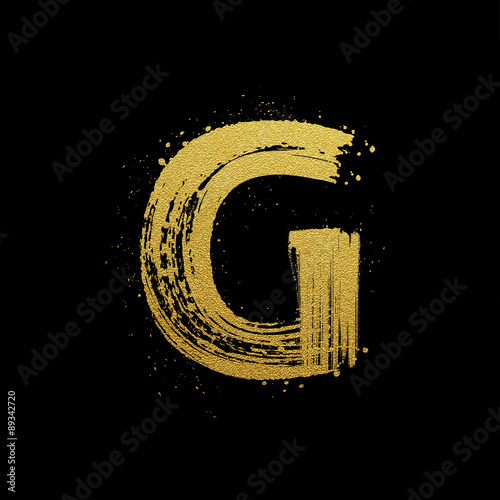 Gold glittering brush hand painted letter G
