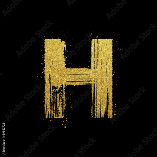 Gold glittering brush hand painted letter H