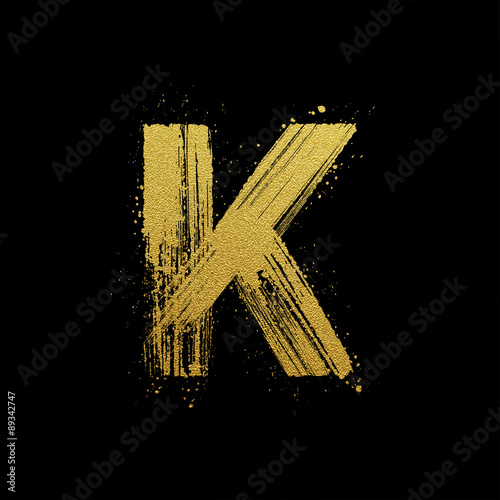 Gold glittering brush hand painted letter K