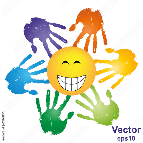 Vector hand print smiley sun
