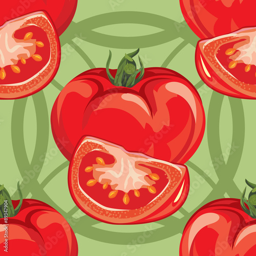 Fototapeta Naklejka Na Ścianę i Meble -  seamless pattern of ripe red tomato and tomato slices
