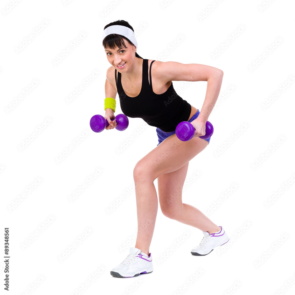 Healthy woman with dumbbells working out Healthy woman with dumbbells working out