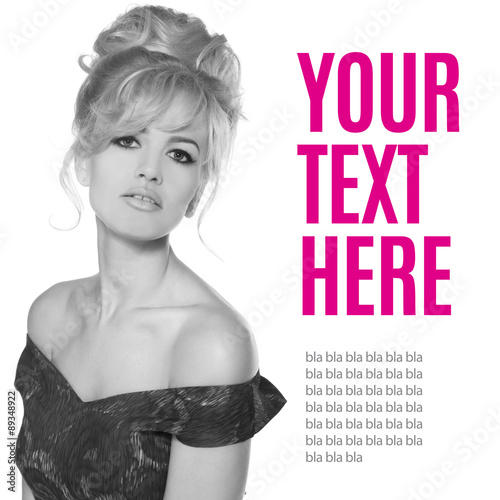 portrait of a beautiful blonde in retro style isolated on white background. copy space