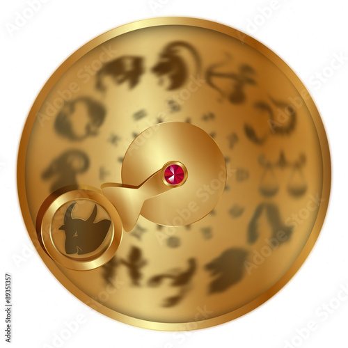 vector illustration gold disc with signs of the zodiac, Taurus separately allocated. Isolated object to any suitable illustration.