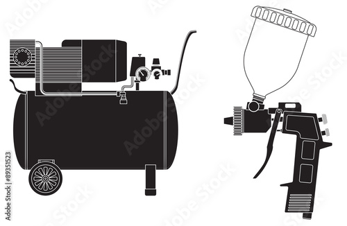 Spray gun, Air compressor. 