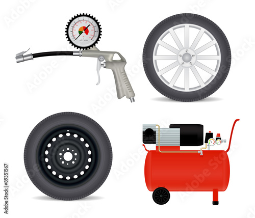 Air compressor, Car wheel, Manometer for car
