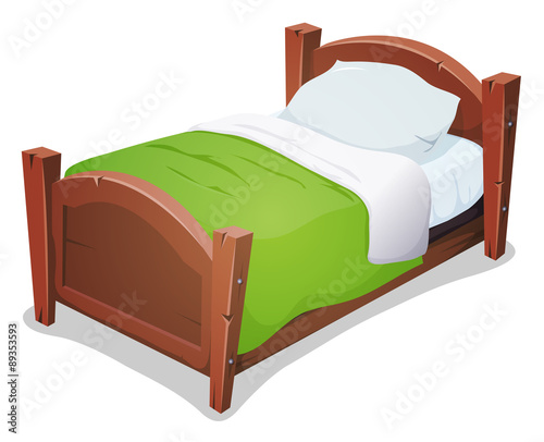 Wood Bed With Green Blanket photo