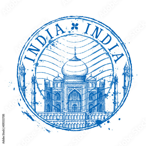 Taj Mahal vector logo design template. Shabby stamp or India