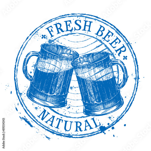 fresh beer vector logo design template. Shabby stamp or pub, ale