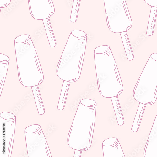 Outline seamless pattern with hand drawn fruity ice cream