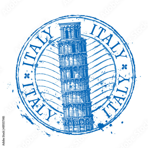 Papier peint Italy vector logo design template. Shabby stamp or leaning tower