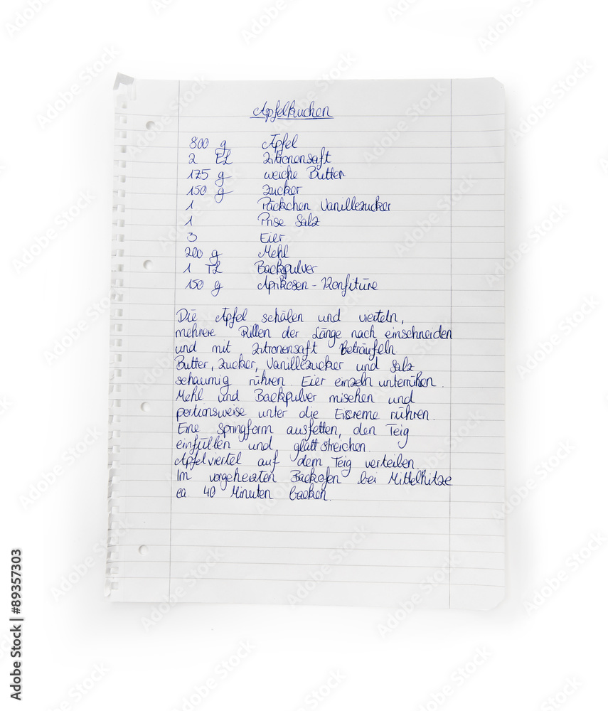 Naklejka premium Apfelkuchen Rezept