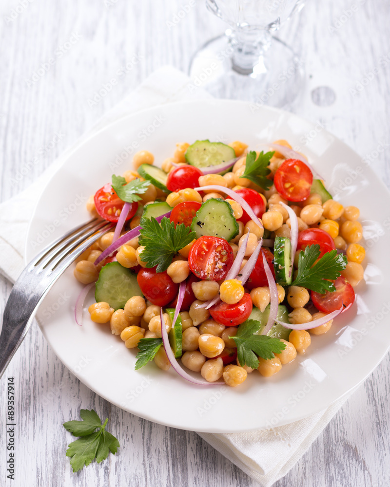 Healthy chickpeas salad with vegetables