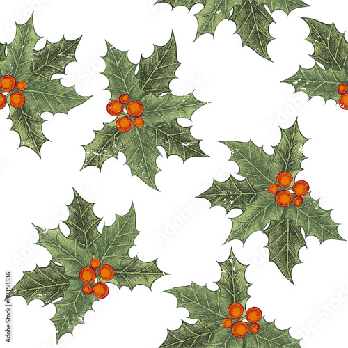 Hand drawn holly berry seamless 