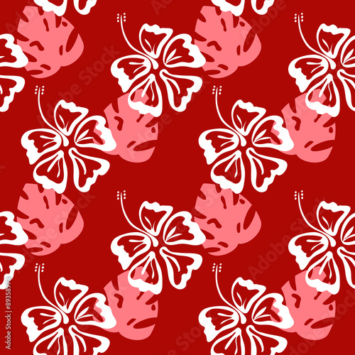 hibiscus silhouette pattern red