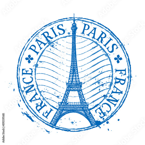 Paris vector logo design template. Shabby stamp or France